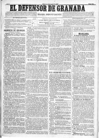 'El Defensor de Granada  : diario político independiente' - Año X Número 3308  - 1889 Agosto 14