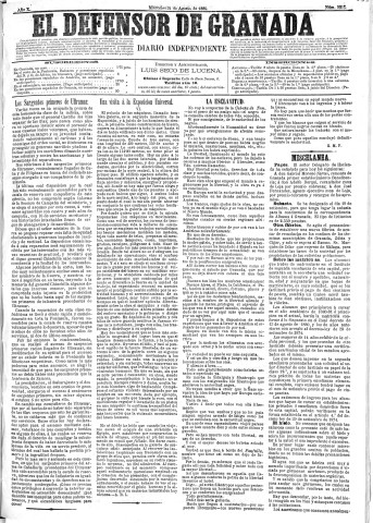 'El Defensor de Granada  : diario político independiente' - Año X Número 3315  - 1889 Agosto 21