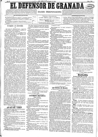 'El Defensor de Granada  : diario político independiente' - Año X Número 3321  - 1889 Agosto 27