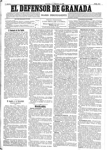 'El Defensor de Granada  : diario político independiente' - Año X Número 3326  - 1889 Septiembre 01