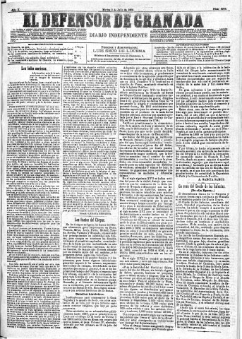 'El Defensor de Granada  : diario político independiente' - Año X Número 3365  - 1889 Septiembre 02