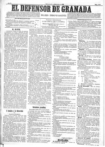 'El Defensor de Granada  : diario político independiente' - Año X Número 3339  - 1889 Septiembre 11