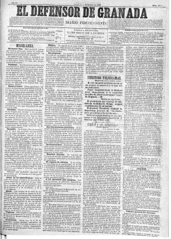 'El Defensor de Granada  : diario político independiente' - Año X Número 3344  - 1889 Septiembre 16
