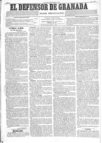 'El Defensor de Granada  : diario político independiente' - Año X Número 3351  - 1889 Septiembre 23