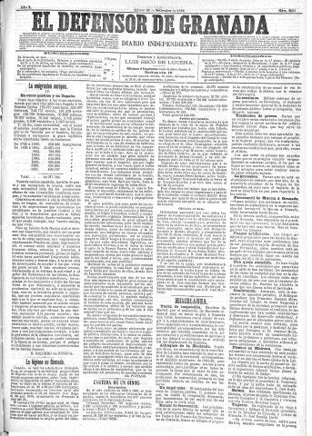 'El Defensor de Granada  : diario político independiente' - Año X Número 3352  - 1889 Septiembre 24