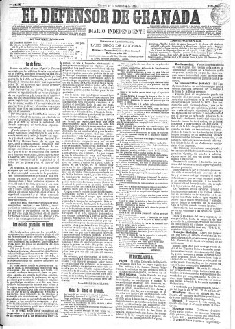 'El Defensor de Granada  : diario político independiente' - Año X Número 3355  - 1889 Septiembre 27