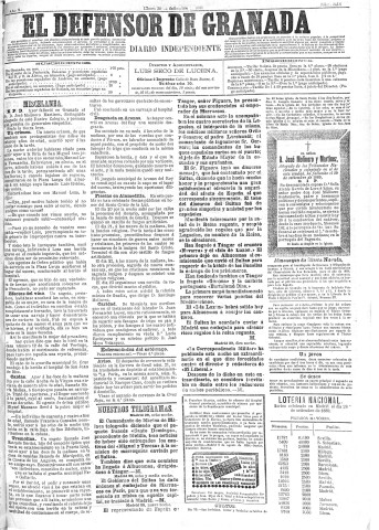 'El Defensor de Granada  : diario político independiente' - Año X Número 3358  - 1889 Septiembre 30