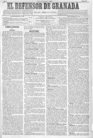 'El Defensor de Granada  : diario político independiente' - Año X Número 3359  - 1889 Octubre 01