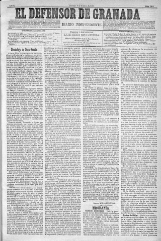 'El Defensor de Granada  : diario político independiente' - Año X Número 3364  - 1889 Octubre 06
