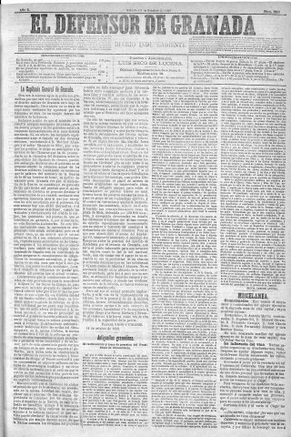 'El Defensor de Granada  : diario político independiente' - Año X Número 3369  - 1889 Octubre 12