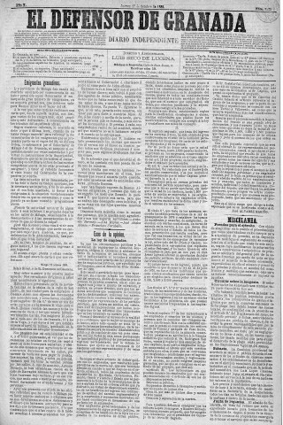 'El Defensor de Granada  : diario político independiente' - Año X Número 3375  - 1889 Octubre 17