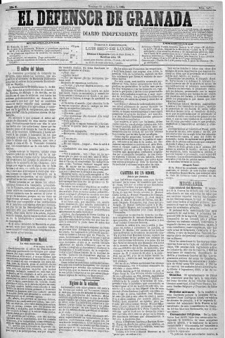 'El Defensor de Granada  : diario político independiente' - Año X Número 3378  - 1889 Octubre 20