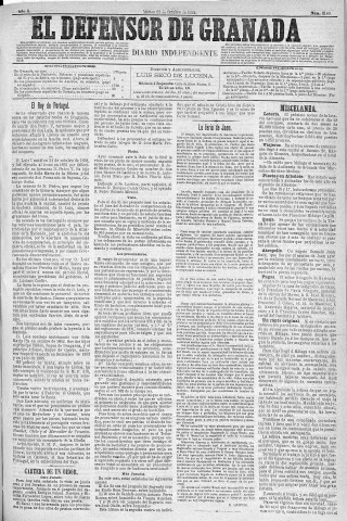 'El Defensor de Granada  : diario político independiente' - Año X Número 3380  - 1889 Octubre 22