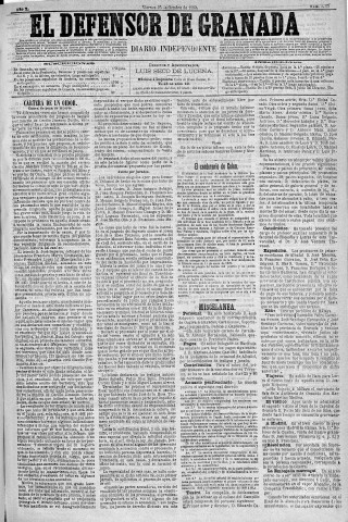 'El Defensor de Granada  : diario político independiente' - Año X Número 3383  - 1889 Octubre 25