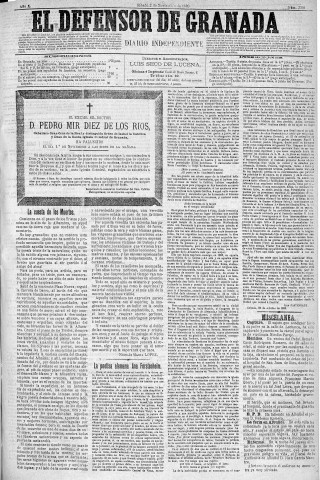 'El Defensor de Granada  : diario político independiente' - Año X Número 3391  - 1889 Noviembre 02