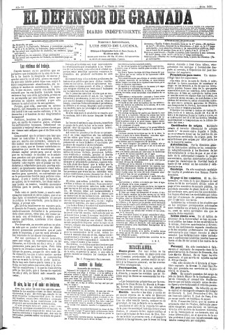 'El Defensor de Granada  : diario político independiente' - Año XI Número 3456  - 1890 Enero 07