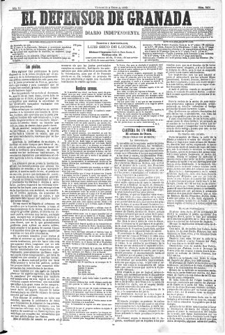 'El Defensor de Granada  : diario político independiente' - Año XI Número 3459  - 1890 Enero 10