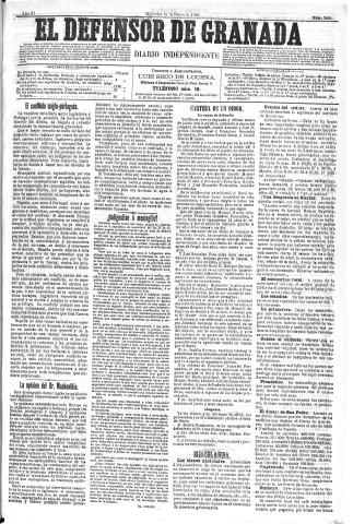 'El Defensor de Granada  : diario político independiente' - Año XI Número 3464  - 1890 Enero 15