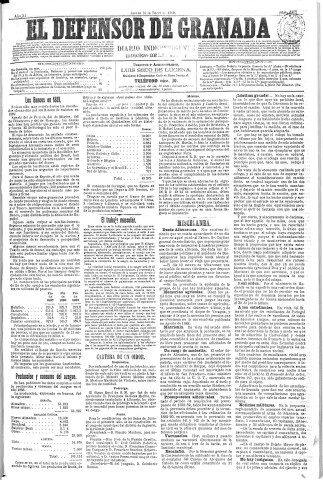 'El Defensor de Granada  : diario político independiente' - Año XI Número 3465  - 1890 Enero 16