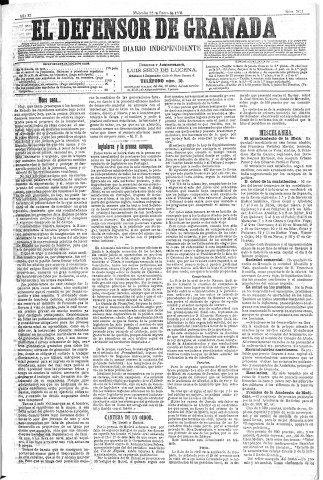 'El Defensor de Granada  : diario político independiente' - Año XI Número 3471  - 1890 Enero 22