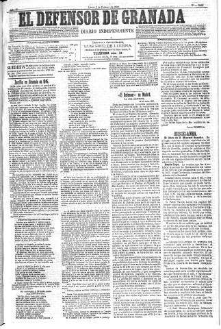 'El Defensor de Granada  : diario político independiente' - Año XI Número 3483  - 1890 Febrero 03