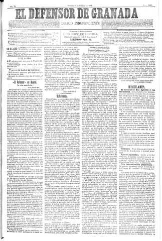 'El Defensor de Granada  : diario político independiente' - Año XI Número 3489  - 1890 Febrero 09