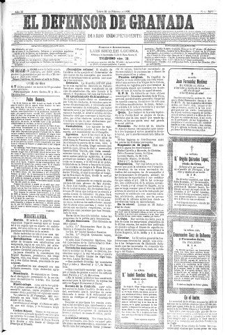 'El Defensor de Granada  : diario político independiente' - Año XI Número 3490  - 1890 Febrero 10