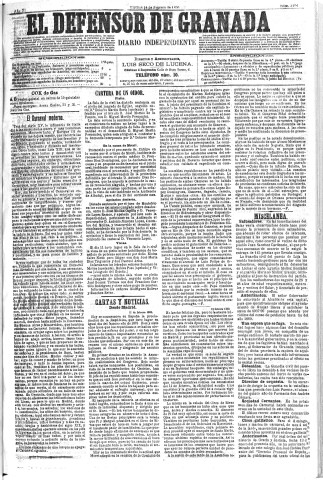 'El Defensor de Granada  : diario político independiente' - Año XI Número 3494  - 1890 Febrero 14