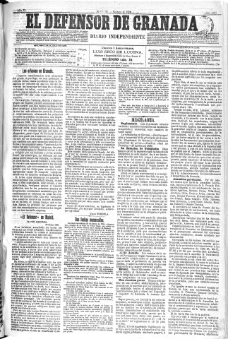 'El Defensor de Granada  : diario político independiente' - Año XI Número 3505  - 1890 Febrero 25