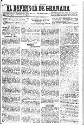 'El Defensor de Granada  : diario político independiente' - Año XI Número 3506  - 1890 Febrero 26