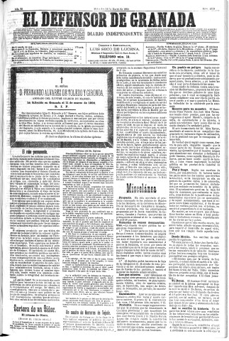 'El Defensor de Granada  : diario político independiente' - Año XI Número 3520  - 1890 Marzo 12