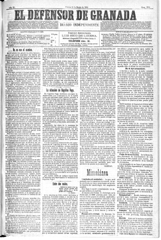 'El Defensor de Granada  : diario político independiente' - Año XI Número 3526  - 1890 Marzo 18