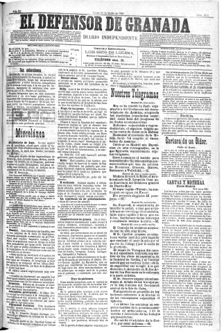 'El Defensor de Granada  : diario político independiente' - Año XI Número 3532  - 1890 Marzo 24