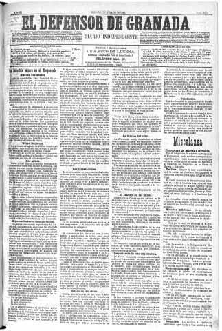 'El Defensor de Granada  : diario político independiente' - Año XI Número 3534  - 1890 Marzo 26