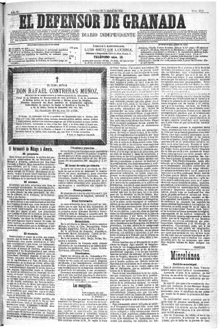 'El Defensor de Granada  : diario político independiente' - Año XI Número 3538  - 1890 Marzo 30