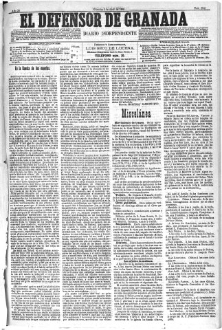 'El Defensor de Granada  : diario político independiente' - Año XI Número 3541  - 1890 Abril 02