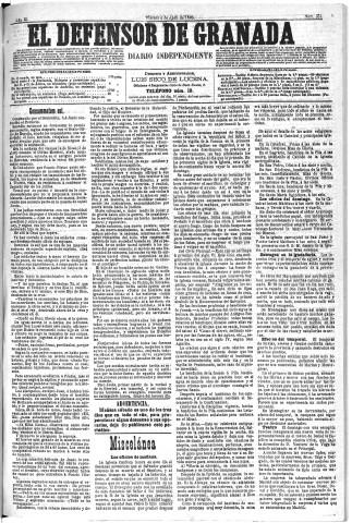 'El Defensor de Granada  : diario político independiente' - Año XI Número 3543  - 1890 Abril 04