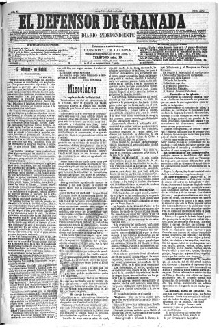 'El Defensor de Granada  : diario político independiente' - Año XI Número 3545  - 1890 Abril 07