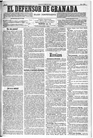 'El Defensor de Granada  : diario político independiente' - Año XI Número 3546  - 1890 Abril 08