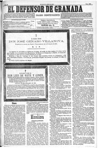 'El Defensor de Granada  : diario político independiente' - Año XI Número 3553  - 1890 Abril 15