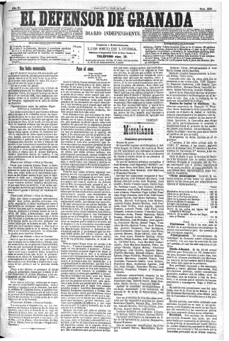 'El Defensor de Granada  : diario político independiente' - Año XI Número 3555  - 1890 Abril 17