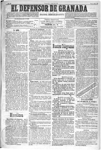 'El Defensor de Granada  : diario político independiente' - Año XI Número 3559  - 1890 Abril 21