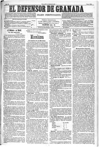 'El Defensor de Granada  : diario político independiente' - Año XI Número 3560  - 1890 Abril 22