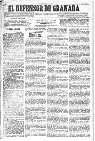 'El Defensor de Granada  : diario político independiente' - Año XI Número 3565  - 1890 Abril 27