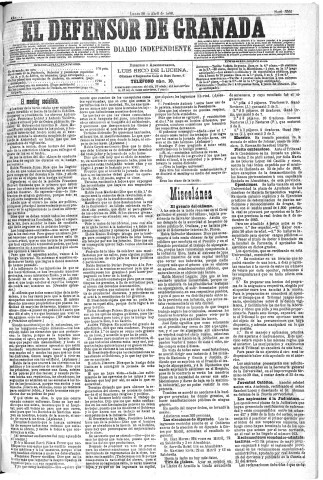 'El Defensor de Granada  : diario político independiente' - Año XI Número 3566  - 1890 Abril 28