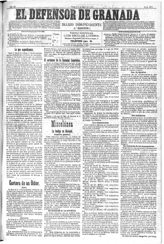'El Defensor de Granada  : diario político independiente' - Año XI Número 3571 1ª ed. - 1890 Mayo 02