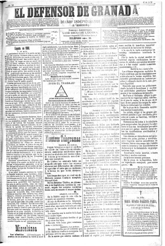 'El Defensor de Granada  : diario político independiente' - Año XI Número 3572 2ª ed. - 1890 Mayo 02