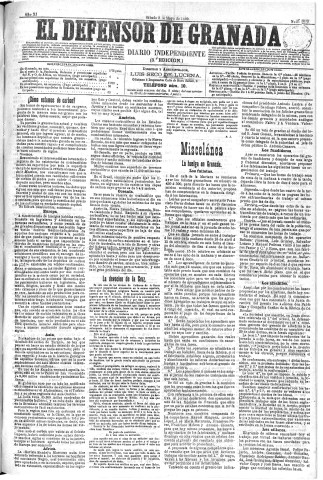 'El Defensor de Granada  : diario político independiente' - Año XI Número 3574 3ª ed. - 1890 Mayo 03