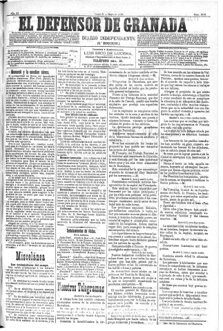 'El Defensor de Granada  : diario político independiente' - Año XI Número 3577 2ª ed. - 1890 Mayo 05