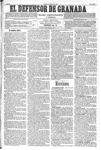 'El Defensor de Granada  : diario político independiente' - Año XI Número 3579 1ª ed. - 1890 Mayo 06